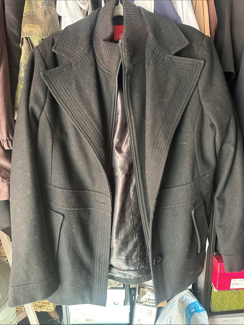 Esprit Men's Black Wool-Blend Pea Coat